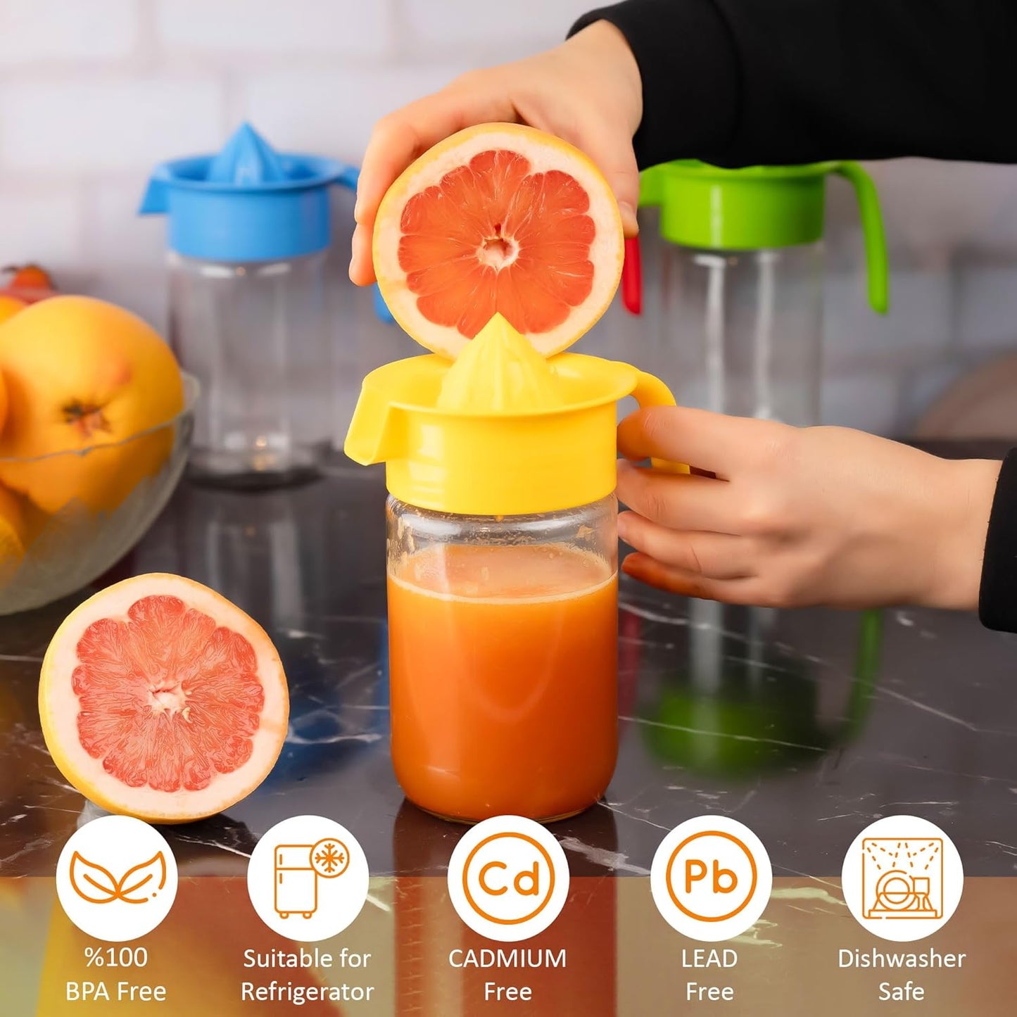 22.31oz Glass Lemon Juicer, Small Grapefruit and Citrus Juicer, Extractor Manual Hand with Handle and Pour Spout, BPA