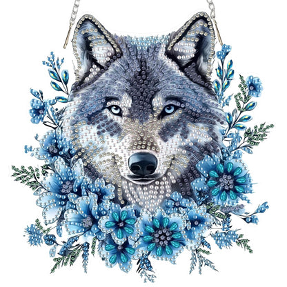 SENQAO Wolf Diamond Art Hanging Kit for Adult, Special Shaped Rhinestone, DIY Acrylic 5D Diamond Art Painting Window Pendants Home Garden Wall Hanging Kits Hanging Ornament