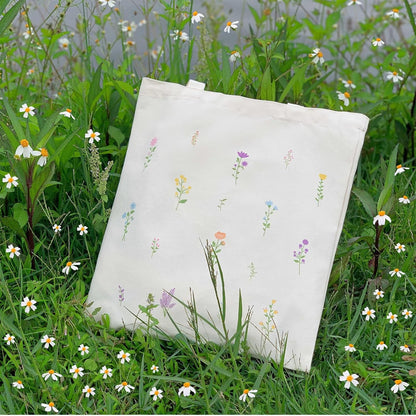 Kazova Floral Cotton Canvas Tote Bag, Aesthetic Flower Tote Minimalist Reusable Bag with Handles