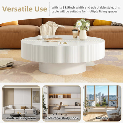 Merax Modern Round Coffee Table with Sturdy Base, Wood Sofa Center Tables for Living Room, Reception Room, Easy Assemble, White