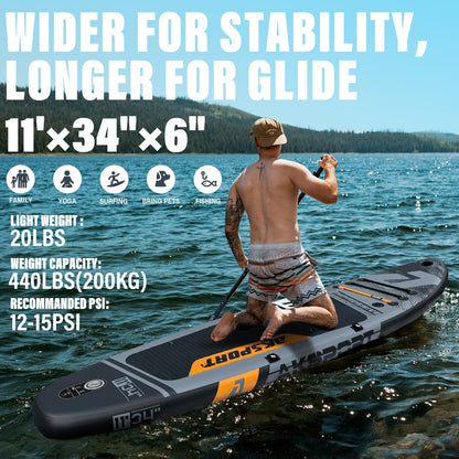 AKSPORT 11' Inflatable Stand-Up Paddle Board with Upgraded SUP Accessories Kit | Extra Wide 34" Design | Non-Slip Deck | Premium SUP Board for Adults & Youth of All Levels