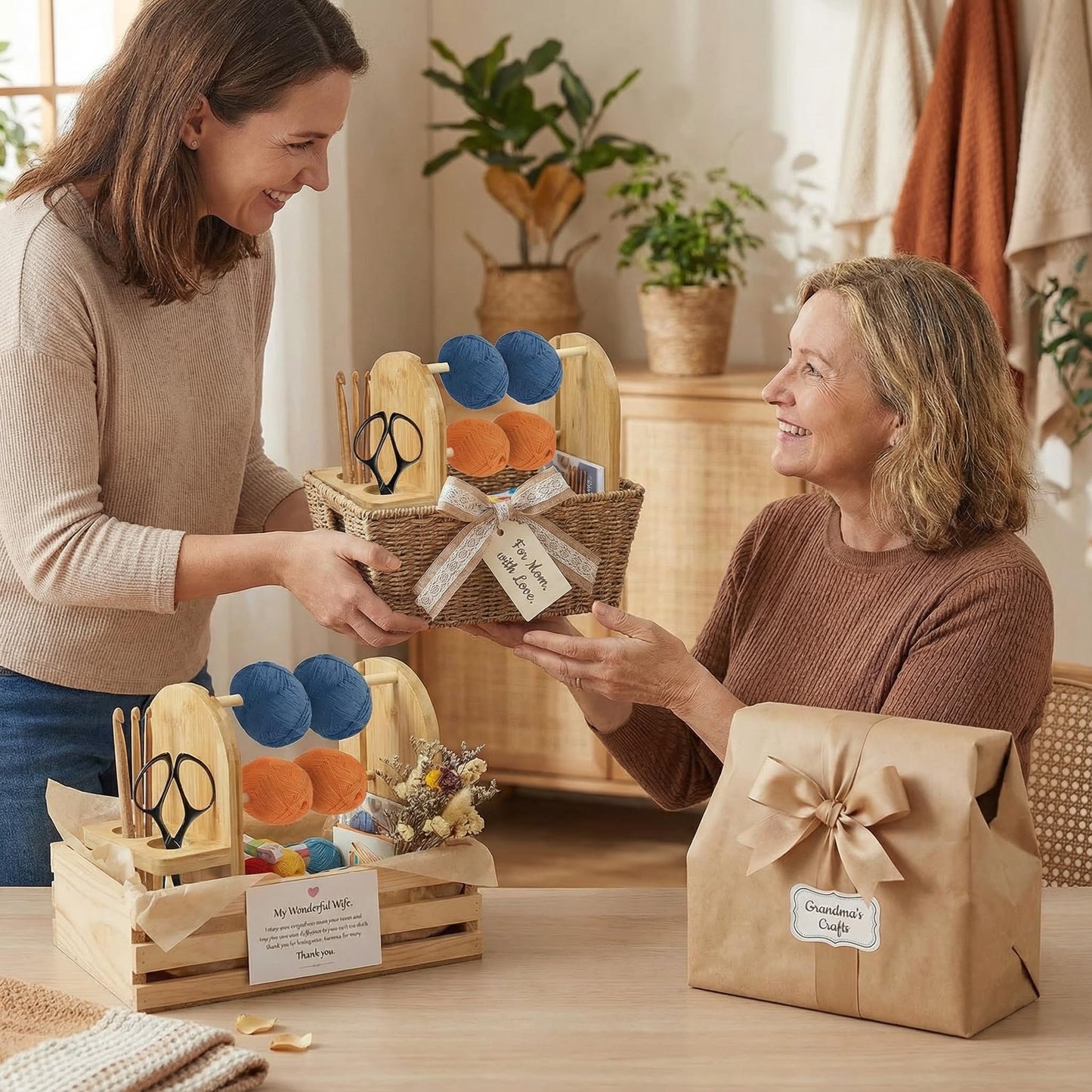 Crochet Yarn Holder, Double Rotating Portable Wooden Yarn Ball Dispenser With Non-Slip Base For Knitting Crocheting, For Mothers, Elders, Women, And Knitting Enthusiasts (1 Pcs)
