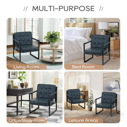 COLAMY Accent Chairs Set of 2, Modern Accent Arm Chairs for Living Room, Comfy Leather Armchairs with Metal Legs for Bedroom Reception Room, Blue