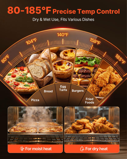 VEVOR Electric Hot Box Food Warmer, 4-Tier Commercial Warming Cabinet with Water Tray, Single-Door and Adjustable Shelves, Stainless Steel Food Warmer Cabinet, for Restaurant, Kitchen, Pizza, Chicken