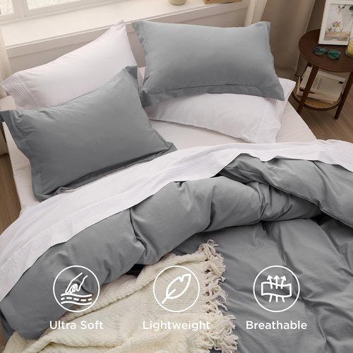Bedsure Grey California King Duvet Cover - Extra Soft Prewashed Cotton-Like Polyester Bedding Set | 104x98 Inches with Zipper Closure & 2 Pillow Shams