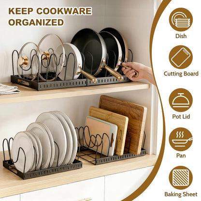 2PACK Expandable (12"-24") Pots and Pans Organizer Under Cabinet with 32 Adjustable Dividers for Kitchen, Pot Lid Organizers Inside Cabinet, Pan Lid Holder, Rust-Resistant Lid Storage, Easy to Clean