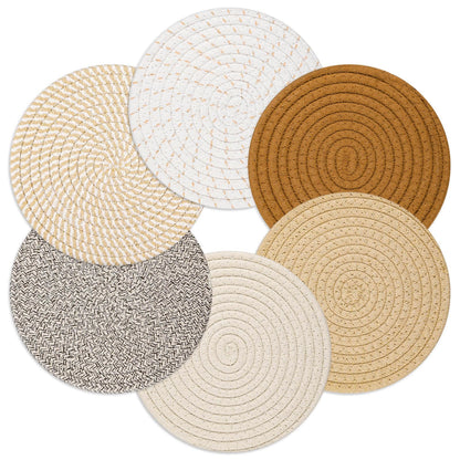 Billbotk 8"" Trivets for Hot pots and Pans, 6 Heat Resistant Hot Pads, Pot Holders for Kitchen, Hot Plate Mats for Table, Kitchen Decor for Counter, Home Essentials, Farmhouse, Brown, WT-6-2