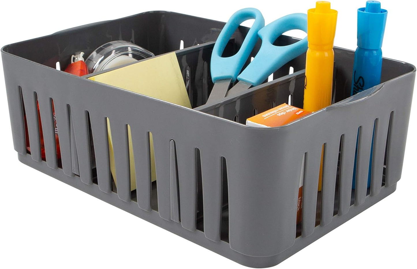 Simplify 3 Compartment Stackable Bin with Adjustable Dividers, Drawer Organizer, Storage Basket for Office, Desk