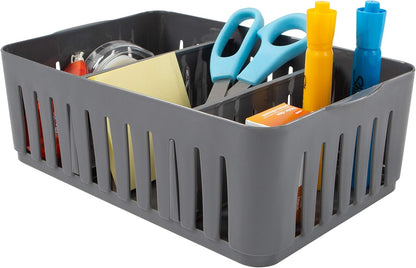 Simplify 3 Compartment Stackable Bin with Adjustable Dividers, Drawer Organizer, Storage Basket for Office, Desk