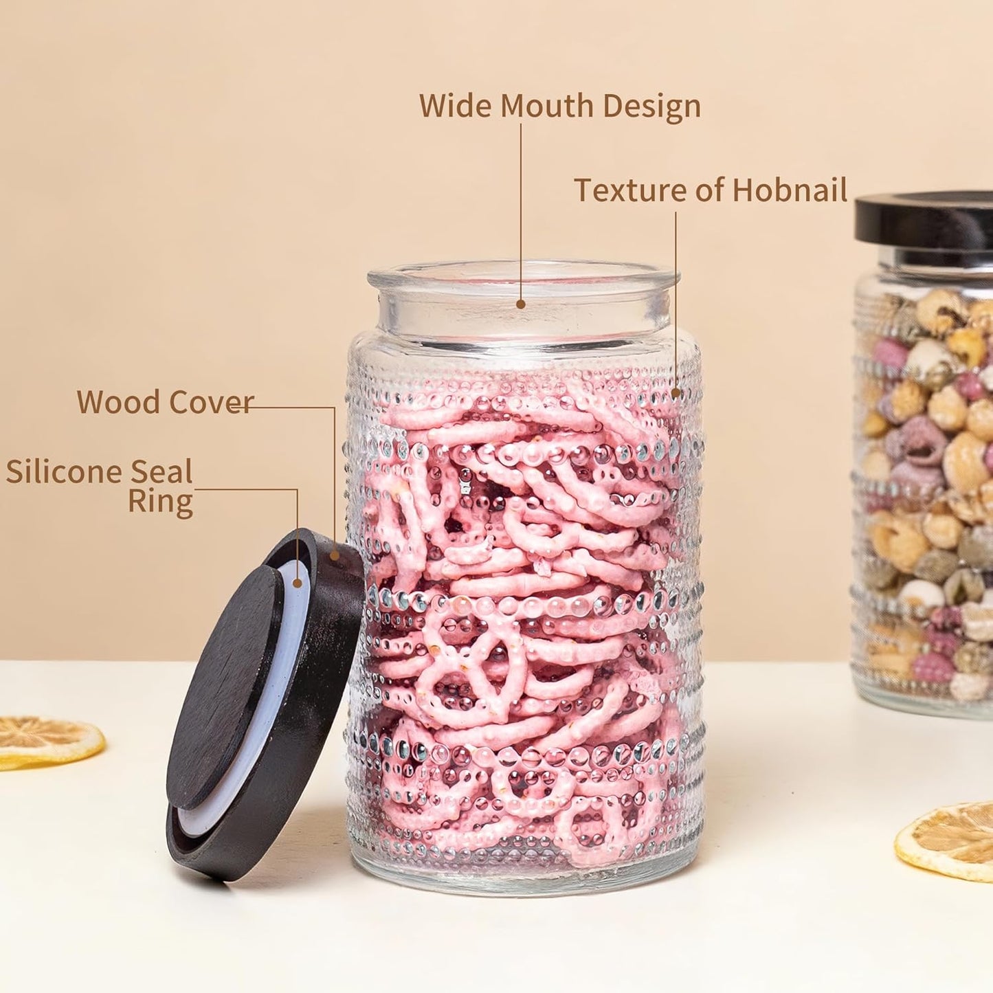 32oz, WACOI Glass Jars with Wooden Lid Glass Canisters Glass Jars Food Storage Containers for Candy, Oats, Coffee