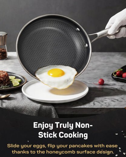 Lorchy Home 10" Hybrid Nonstick Frying Pan, Stainless Steel Ceramic Nonstick Skillet, Non Stick Pan for Eggs, Steak & Everyday Cooking, Induction Compatible, Oven Safe Cookware