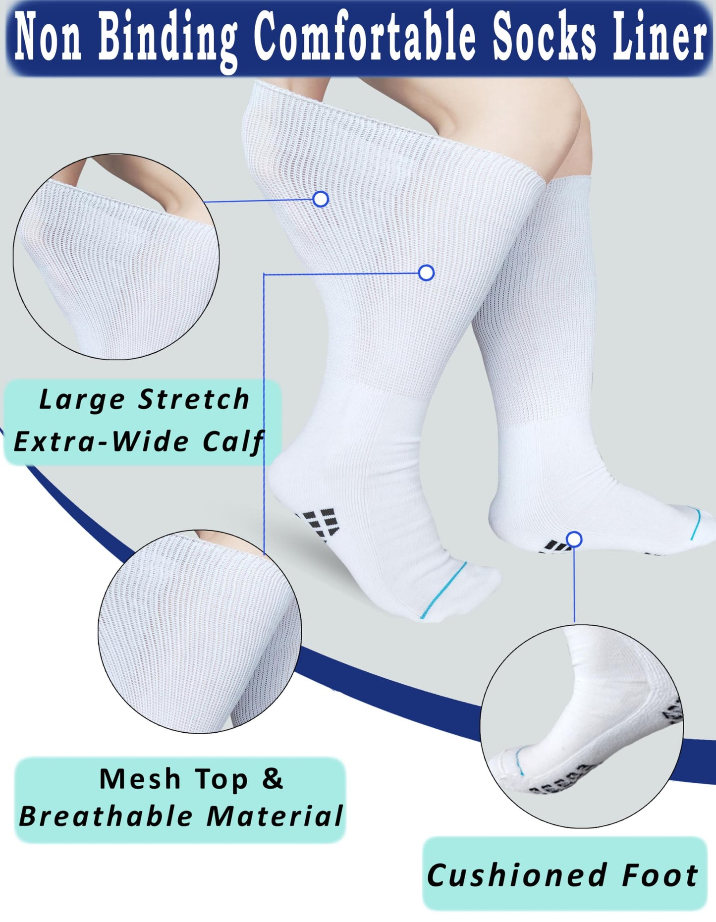 Aisesine Medical Boot Sock for Walking Brace,Orthopedic Cast Shoes Wide Calf Knee High Socks for Men Women White