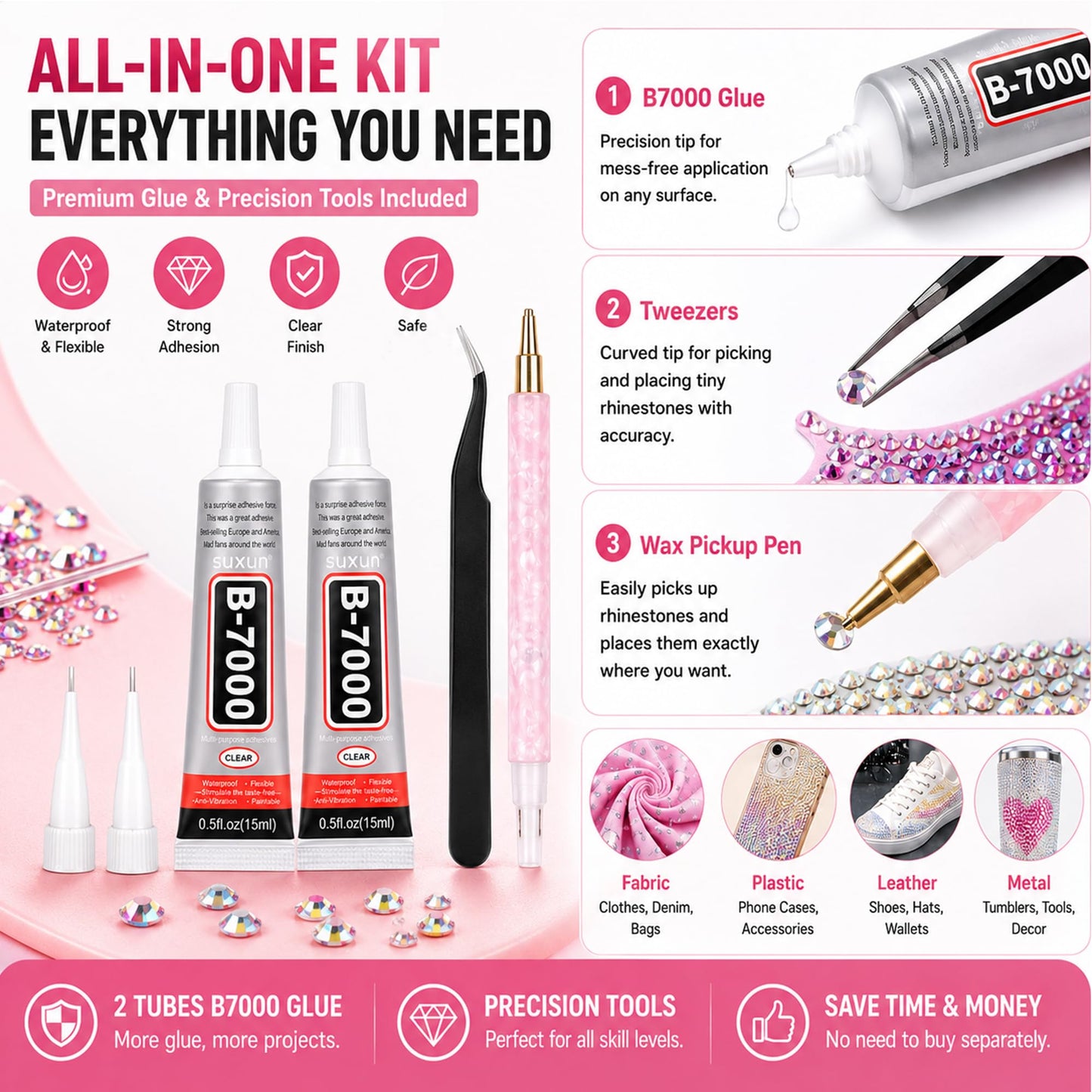 Vexorith Anti-Spill Rhinestone Bedazzling Kit, 35000pcs 28-Color High-Shine AB Coating Flatback Resin Rhinestones with B7000 Glue and Tools, Organizer Case for DIY Phone Cases, Clothes, Sneakers