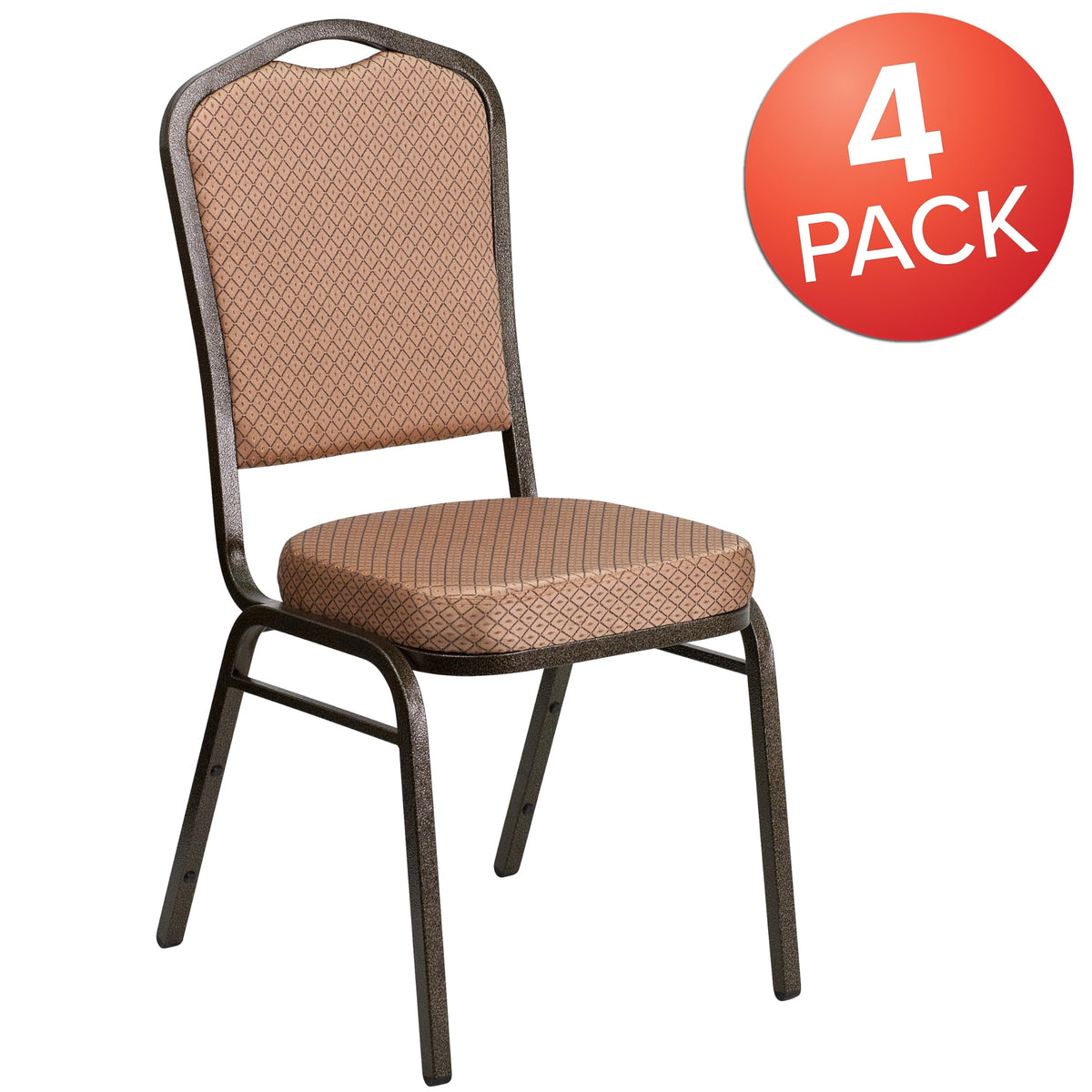 Flash Furniture 4 Pack HERCULES Series Crown Back Stacking Banquet Chair in Gold Diamond Patterned Fabric - Gold Vein Frame