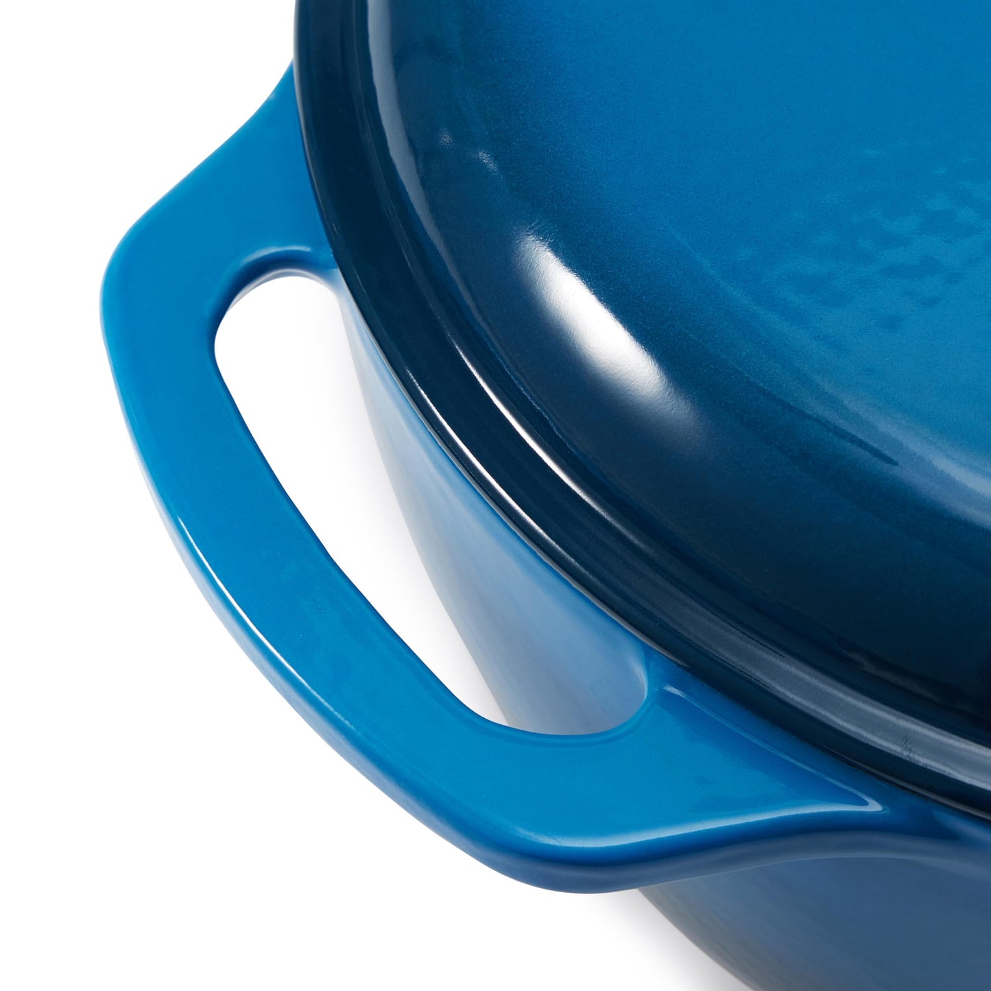 Amazon Basics Enameled Cast Iron Dutch Oven Pot with Lid, Round, Dual Handles, Heavy-Duty, Oven Safe for Baking, Roasting, Stews, 6-Quart, Blue