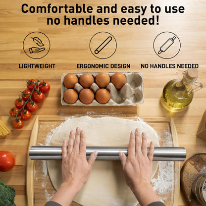 Zulay Kitchen 15.9 inch Professional Stainless Steel Rolling Pin - Lightweight Metal French Rolling Pin - Perfect for Baking, Fondant, Pizza Dough Roller, Dumpling