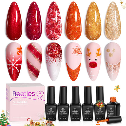 Beetles Halloween Gel Nail Polish Set – Wicked Mystic 8 Colors Gel Polish Kit, Gold Silver Black Green Blue Cat Eye Purple Red Glitter with Nail Art Accessories UV LED Soak Off Manicure Gift for Women