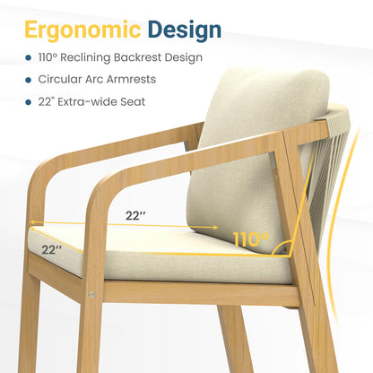 6-Piece Acacia Patio Table and Chairs Set with 23" Extra Wide Chair and Removable Cushion，Outdoor Dining Sets for 6, All-Weather Solid Wood Outdoor Patio Furniture Set for Garden Lawn, Beige