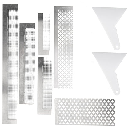 Framendino, 6 Pack Ruler Stainless Steel Diamond Mesh 216 400 599 520 699 800 Blank Grids DIY Drawing with 2 Pieces Fix Tool for Art Crafts