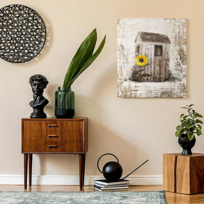 Luslya Rustic Outhouse Canvas Wall Art, Farmhouse Barn Abstract Painting for Living Room Bedroom Decor