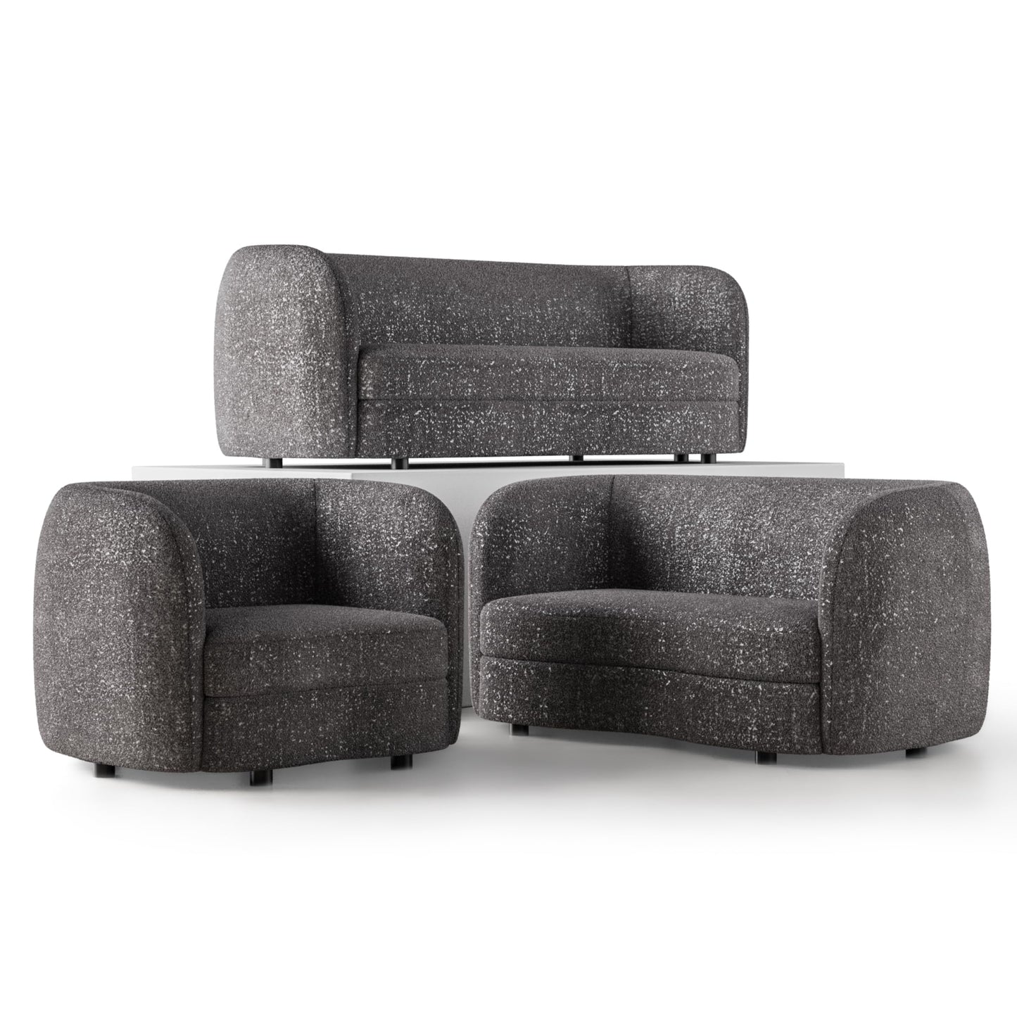 Furniture of America Nimiane Modern Boucle 3 Piece Sofa Set with Curved Arms and Wooden Legs, Accent Furniture Sets for Living Room, Home Office, Bedroom, Lounge, Charcoal Gray