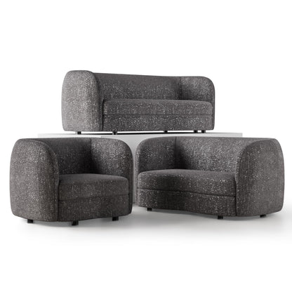 Furniture of America Nimiane Modern Boucle 3 Piece Sofa Set with Curved Arms and Wooden Legs, Accent Furniture Sets for Living Room, Home Office, Bedroom, Lounge, Charcoal Gray