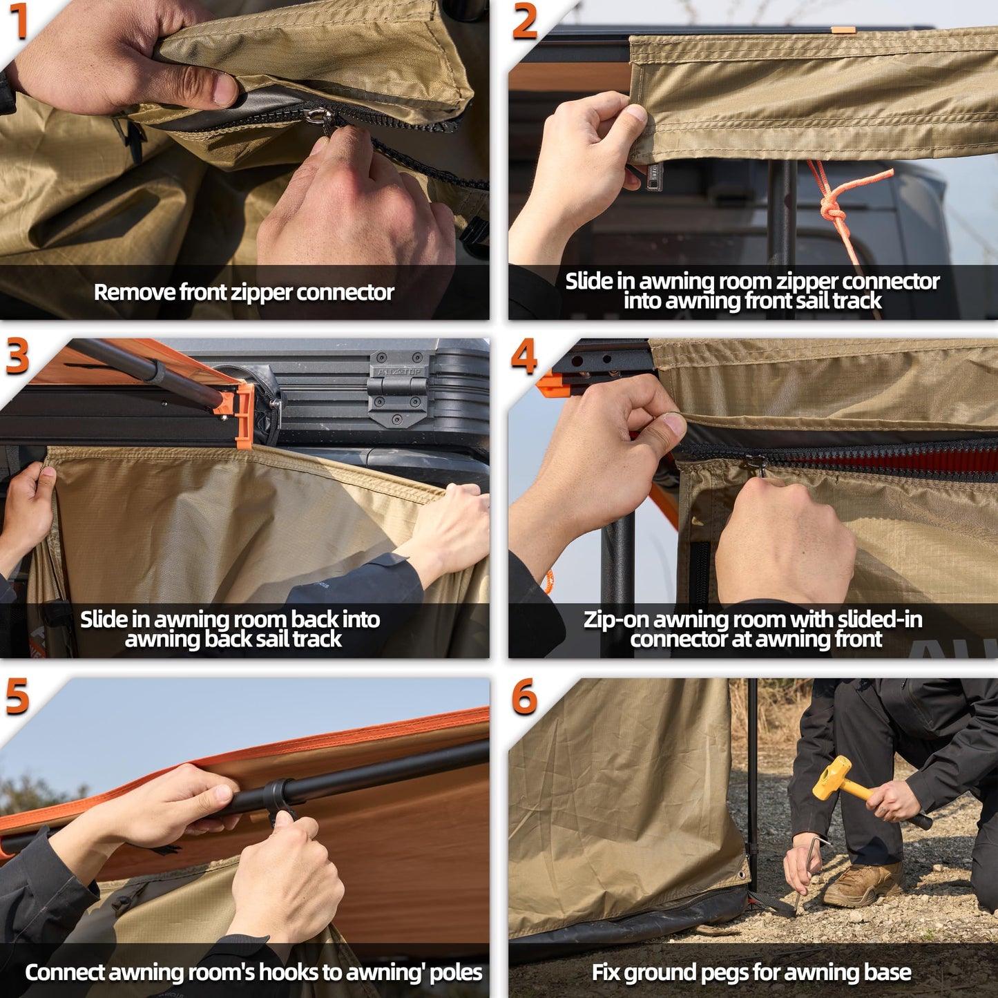 ALL-TOP Awning Room with Floor 8.2' x 10' Rip-Stop 420D Oxford Awning Tent with Bug-Resistance Mesh, Waterproof Sun Shelter for Overland, Camping(Room Only)