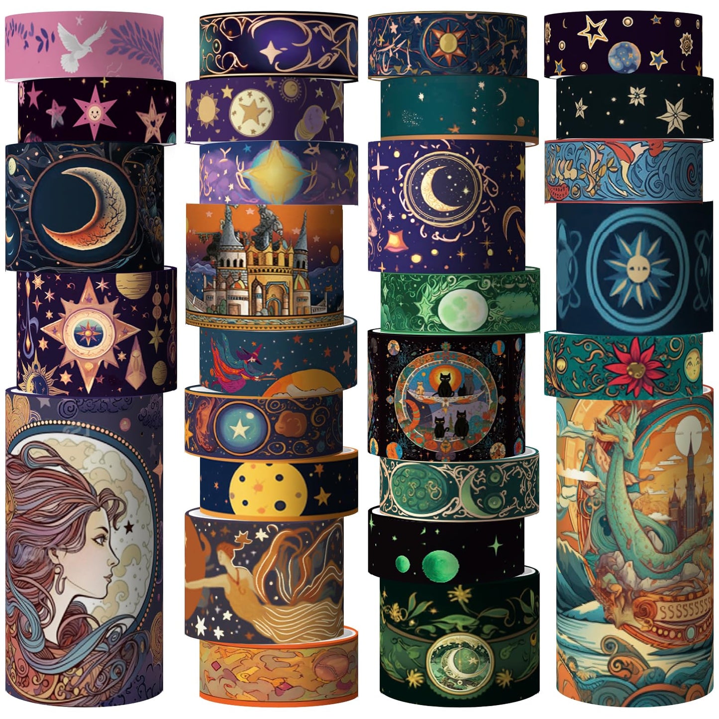 Geesinimo Washi Tape Set 29 Rolls, Magic Themed Decorative Paper Tapes for Halloween Journaling, Scrapbooking Supplies, Planners,DIY Crafts,Gift Wrapping