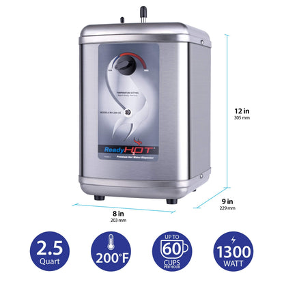 Ready Hot 41-RH-200-F570-CH Instant Hot Water Dispenser System, 2.5 Quarts Manual Dial Single Lever Hot Water Faucet, Polished Chrome