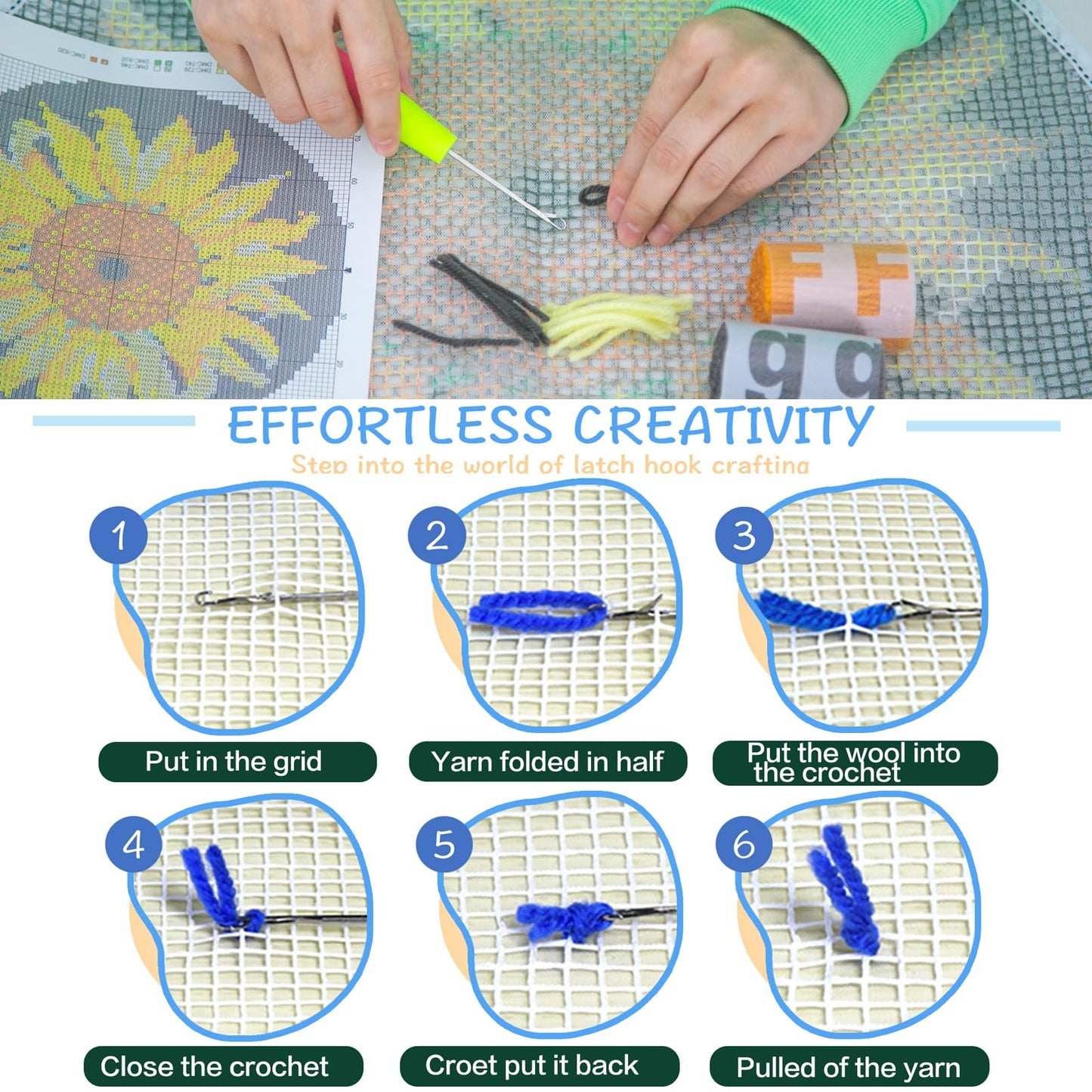 MIAOLLUN Hummingbird Flower Latch Hook Kits for Adults Beginner, DIY Bird Pre-Printed Canvas Rug Cushion Making Craft Embroidery Crochet Yarn Kit 52X38cm