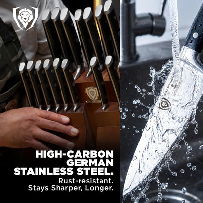 Dalstrong 18-Piece Gladiator Colossal Knife Block Set — German High-Carbon Steel, Full-Tang, Hand-Sharpened — For Home Chefs, Wedding Registries & Serious Kitchens — Acacia Wood Block, NSF Certified