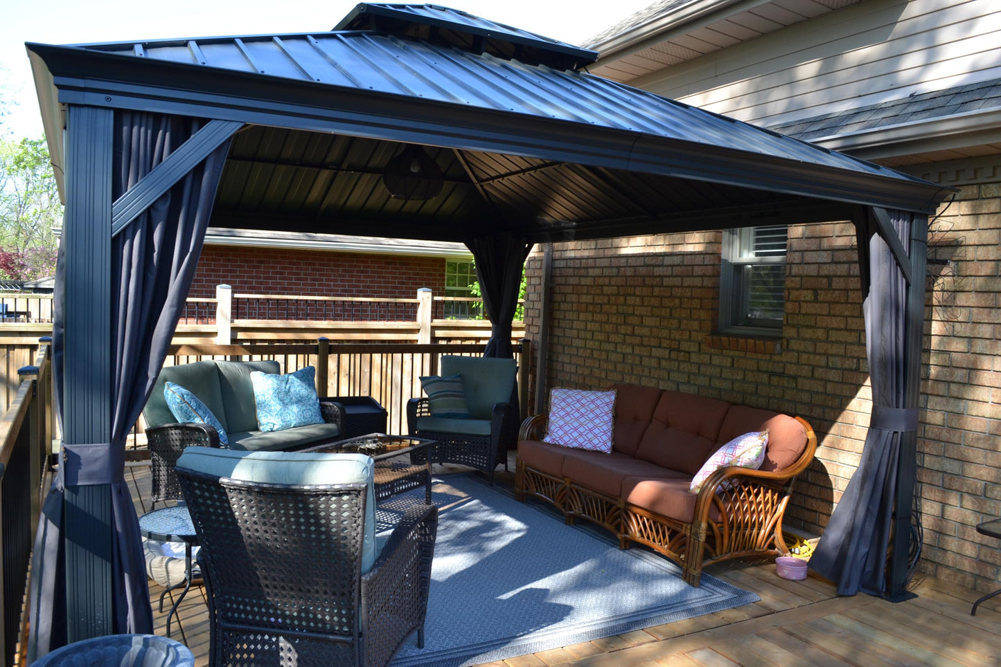 PURPLE LEAF 13' X 15' Permanent Gazebo with Metal Roof Outdoor Hardtop Gazebo for Patio Lawn and Garden Curtains and Netting Included Grey