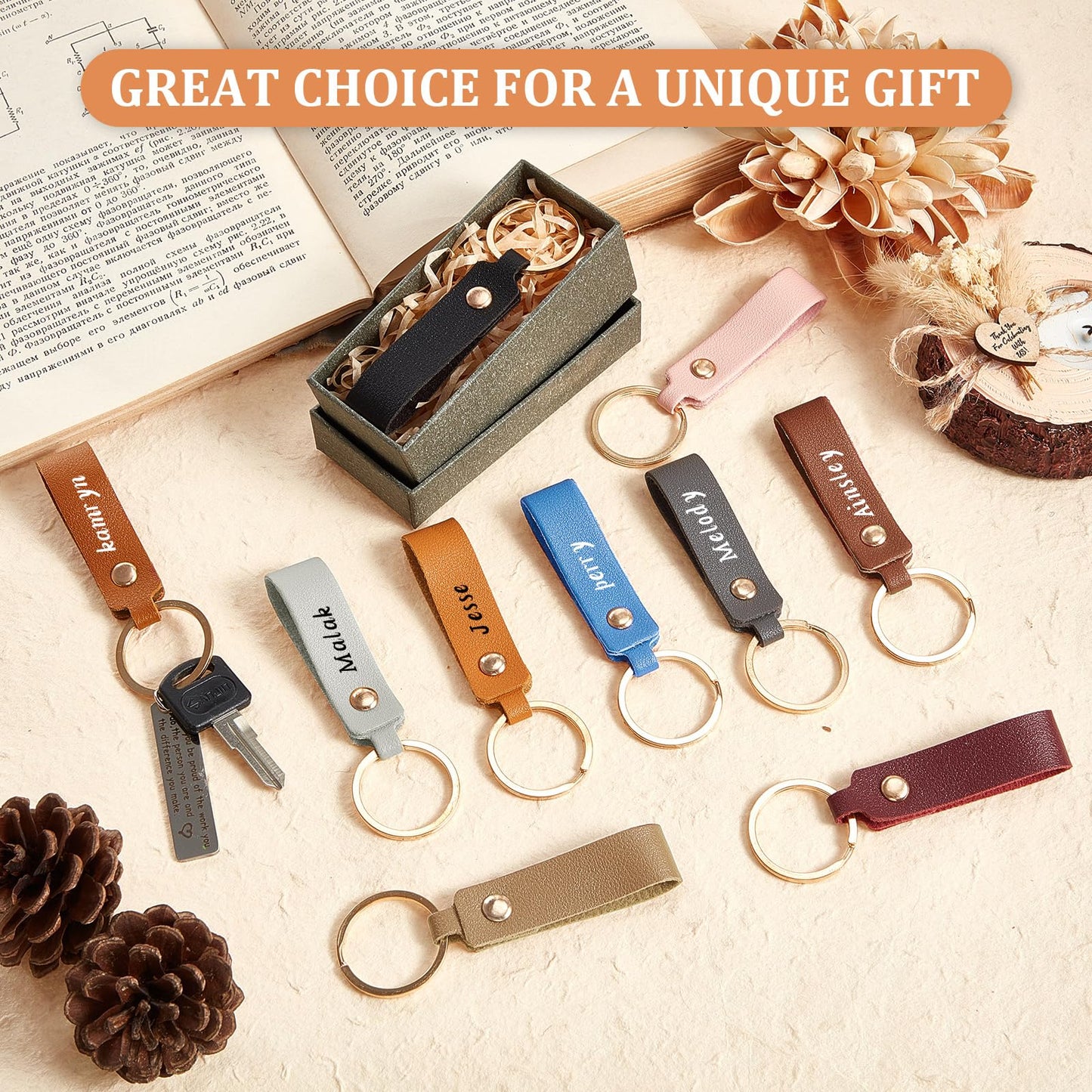 Wavyknot 200 Pcs PU Leather Keychain Blanks Bulk Laser Engraving Blanks Keychain Kit with Key Rings for DIY Key Chains Craft (3.7 x 0.7 Inches,Classic Colors)