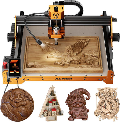 CNC Router Machine,ACMER Ascarva 4S CNC Milling Machine,70W 24V Spindle Power,15.7” x 15.7” x 3.7”,120W Whole Machine Power for Wood Plastic Acrylic MDF Carving Cutting