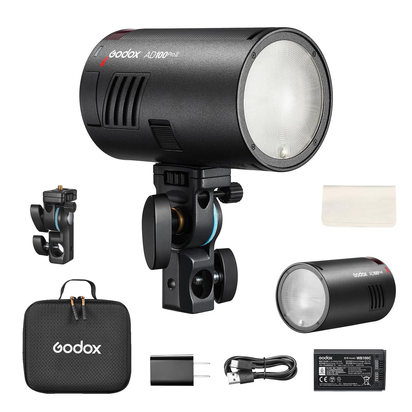 Godox AD100 Pro II AD100Pro II Pocket Outdoor Flash Strobe, 100Ws 2.4G TTL 1/8000s HSS Monolight, 0.01-1.5s Recycle, 490 Full Power Flashes, LED Modeling Lamp, GODOX AD 100 Pro II with Color Indicator