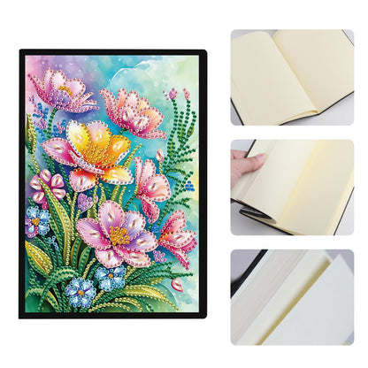 JISHSHAY Diamond Painting Notebook Journal Diamond Art Note Book Gem Art Sketch Book Gem Painting Diary Mosaic Kits for Adults Blank Notebook with Special Drills 14.5×21cm/5.7×8.26in Flower
