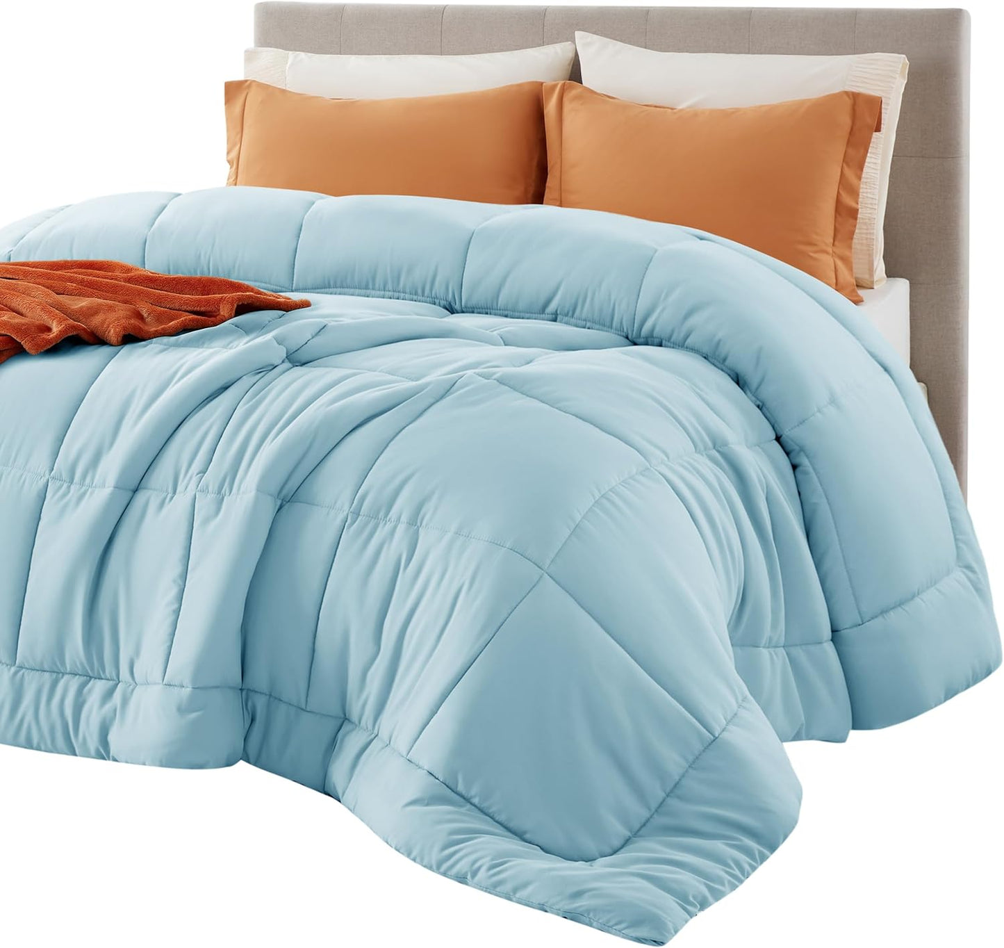 Bedsure Comforter Duvet Insert - All-Season Quilted Down Alternative Blanket, Light Spa Blue, Full 86 x 82 Inches