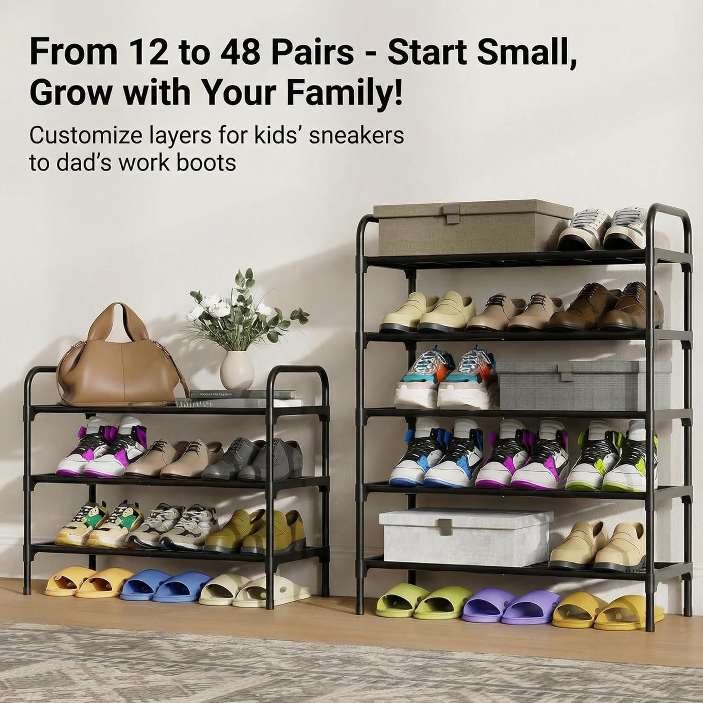Tujurich 3-Tler Closet Shoe Rack Organlzer, Rustproof lron, Spaclous Shoe Storage Shelf for or Entryway, Fits Sneakers