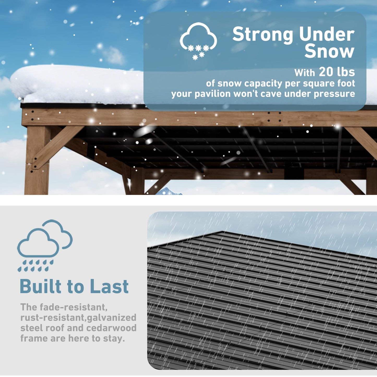Big Leaf 12x20 Foot Cedar Hardtop Gazebo with Slanted Roof - Durable Rot-Resistant Wood Grill Pavilion, Supports Extreme Snow Loads & High Wind Resistance, Ideal for Deck, Yard or Garden Installations