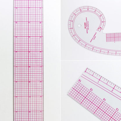 HLZC Imperial Sewing Ruler & French Curves for Pattern Making Drafting, Clear Plastic Fashion Designer Ruler Kit in Inches (6-Piece Set)