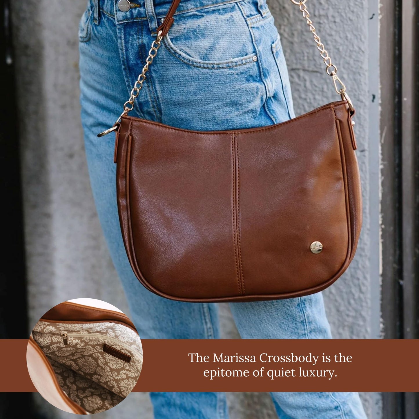 Modern+Chic Crossbody Bags for Women - Marissa Saddle Crossbody, Vegan Leather Shoulder or Handbag with Two Adjustable Straps