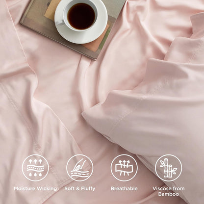 Bedsure Cooling Twin Sheets - Breathable & Soft Rayon from Bamboo | Deep Pocket Up to 16 Inches, Pink