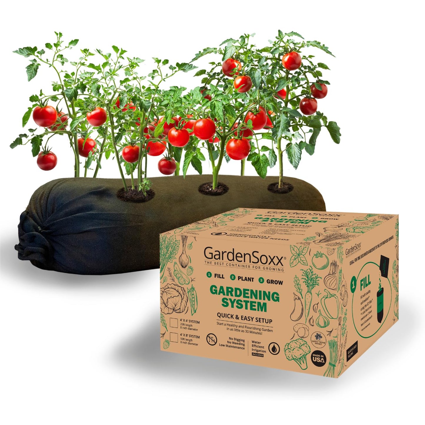 GardenSoxx 4x4 (16 sq ft) Home Gardening Kit with Drip Irrigation System – Flexible Fabric Garden Planters for Outdoor Plants, No Tools, Fits Any Space, Indoor & Outdoor Growing Solution