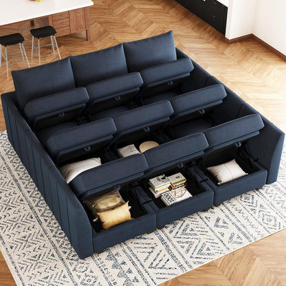 Belffin Large Modular Sectional Sofa Sleeper Couch with Storage Velvet Sectional Sofa Bed for Living Room, 9 Seats, Blue