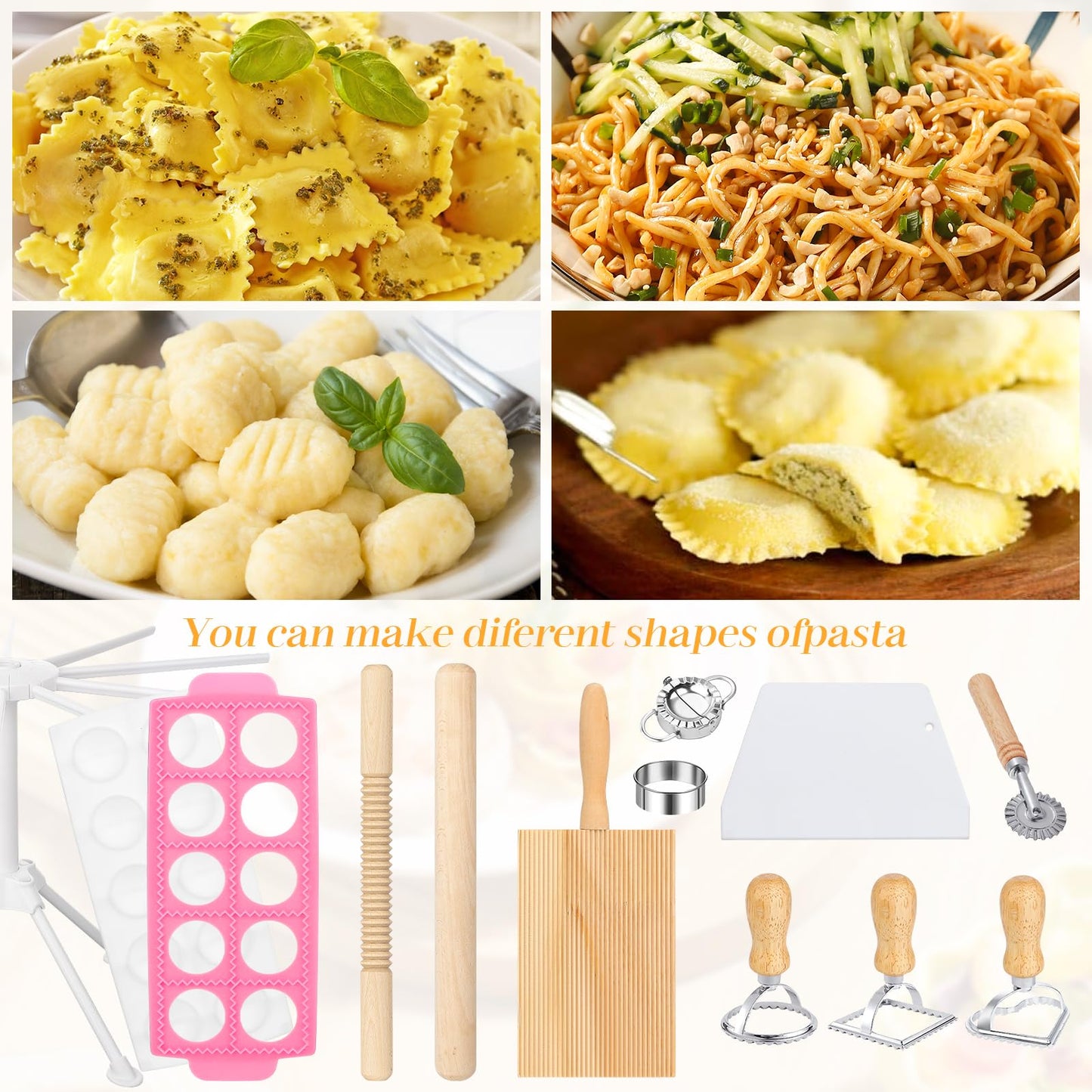12PCS Pasta Maker Tool Set, Ravioli Mold Set, Ravioli Maker with Roller Wheel, Ravioli Cutter Set with Wooden Handle, Pasta Making Kit for Ravioli Press Mold Pasta Making Kit Accessories for Home (12)