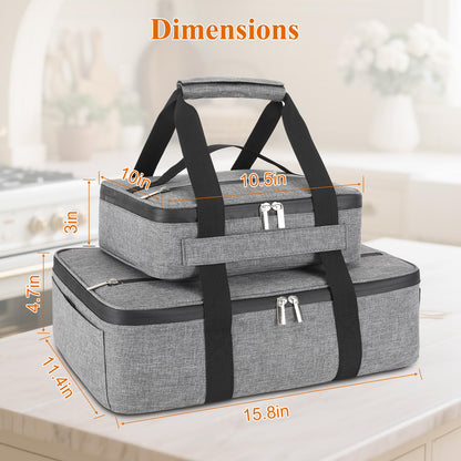 Wakaye Insulated Casserole Carrier for Hot or Cold Food, Fits 8"-15" Baking Dish，Thermal Food Carrier Bag, Lasagna Lugger Tote for Potluck Parties/Picnic/Cookouts/Lunch, Grey，2 Pack