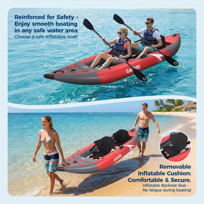 GarveeLife 2 Person Inflatable Kayak，Fishing Kayak for Adults, Portable Touring Kayaks with Padded Seat, 3 Fins, Hand Pump, Carry Bag, Repair Kit，12.5FT/450 LBS Weight Capacity