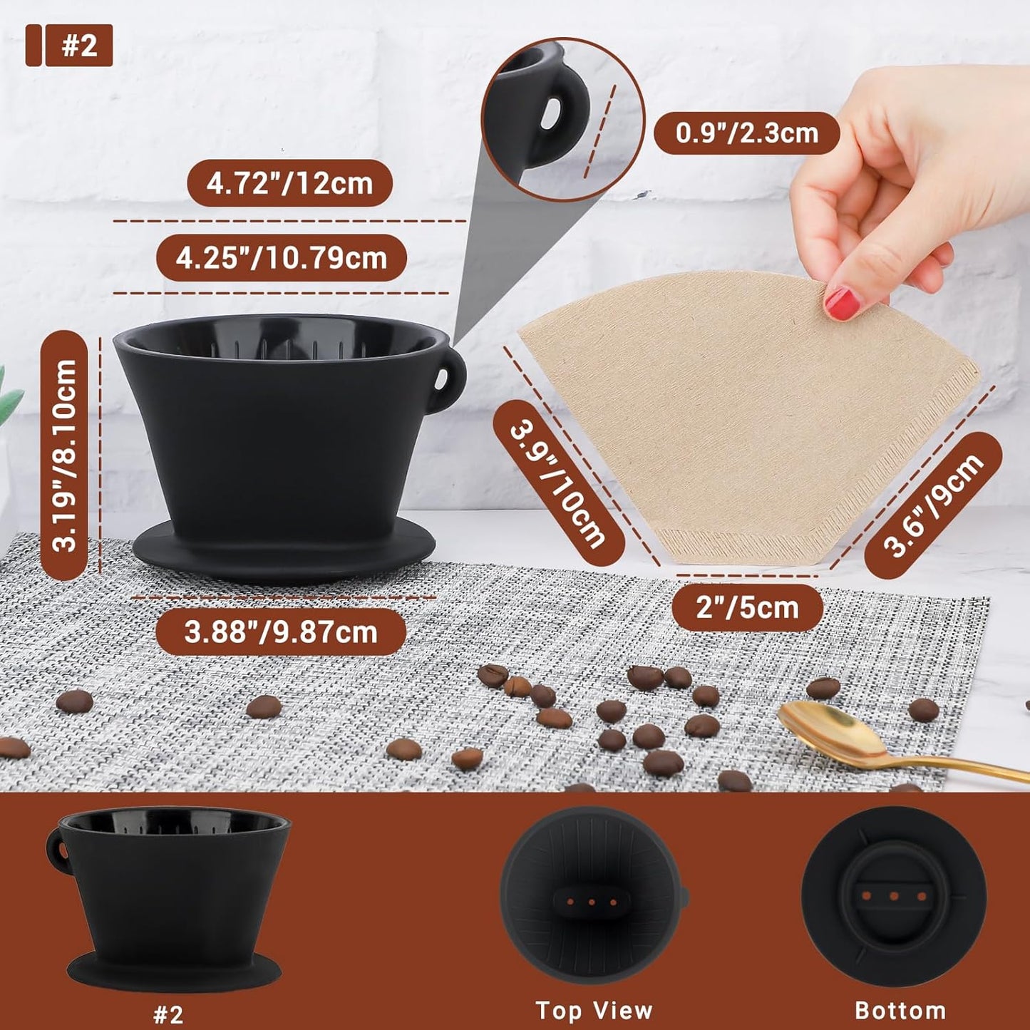 Segarty Pour Over Coffee Maker, Single Cup Black Silicone Dripper Set with 200PCS Cone Filters for Home Travel