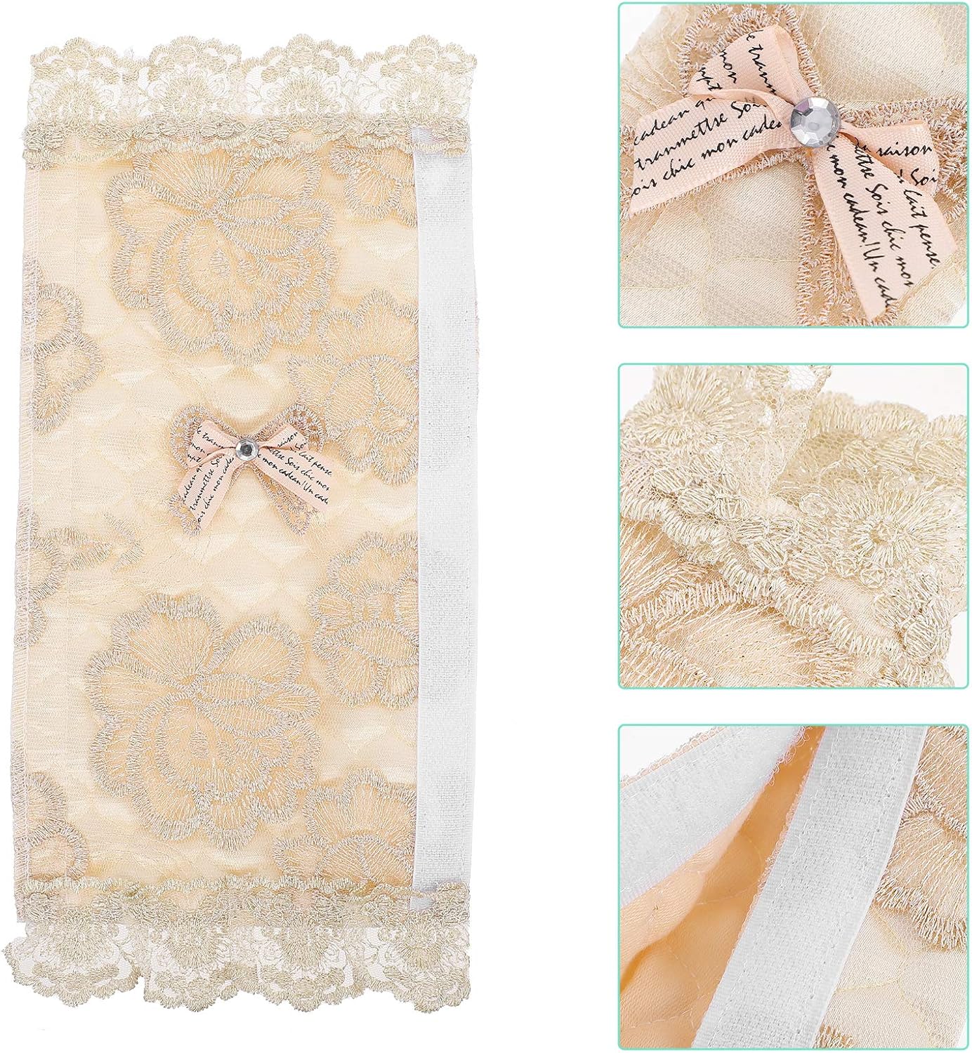 SOLUSTRE 4pcs Refrigerator Handle Gloves, Oven Handle Cover, Kitchen Appliance Accessories Fabric Beige Lace Protector