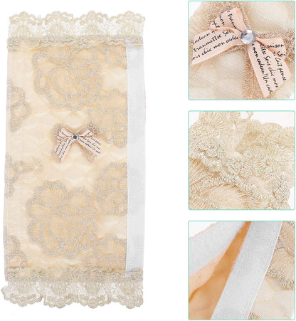 SOLUSTRE 4pcs Refrigerator Handle Gloves, Oven Handle Cover, Kitchen Appliance Accessories Fabric Beige Lace Protector